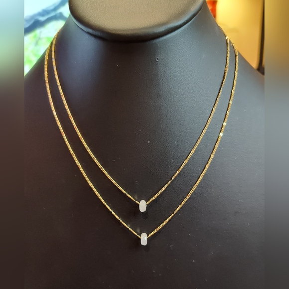 Lenny & Eva Rose Quartz Single Bead On Gold Tone Double-Layer Necklace - Picture 1 of 6